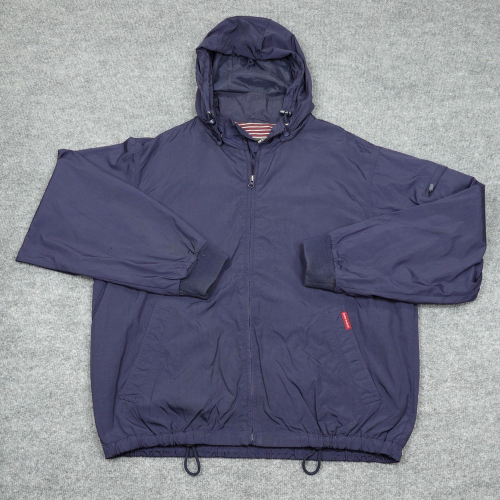 Eddie Bauer Jacket Mens Large Navy Blue Hooded Windbreaker Full Zip Outdoor